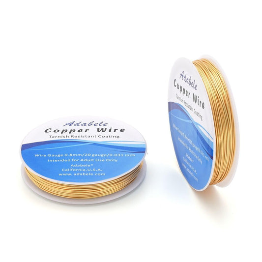 Adabele 65 Feet Premium Tarnish Resistant Round Jewelry Wire Copper Beading Wire Spool Bulk (0.8mm/20 Gauge) 18K Gold Plated for DIY Craft Jewelry Making BF286-8 - Crafty Corner