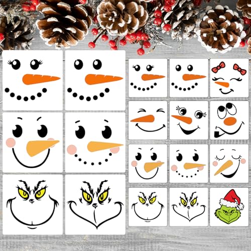 Snowman Face Stencils Reusable Christmas Stencils for Crafts (18 Count)