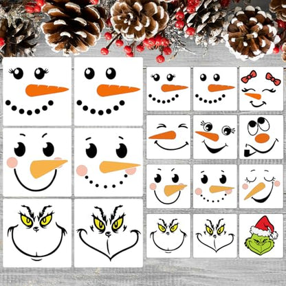Snowman Face Stencils Reusable Christmas Stencils for Crafts (18 Count)