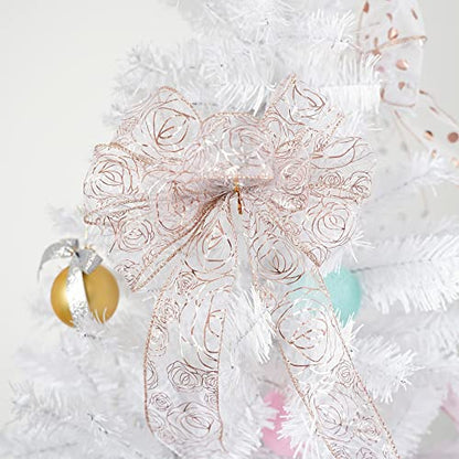 Floral 2.5 Inch Rose Gold Rose Wired Ribbon Wedding Bouquet Ribbons Rose Gold Organza Sheer Ribbons 25 Yards Roll Pink Wedding Ribbon for Crafts (75 Foot)