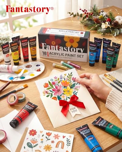36ml 18 Colors Professional Acrylic Paint Set with 10 Brushes (648 Fl Oz)