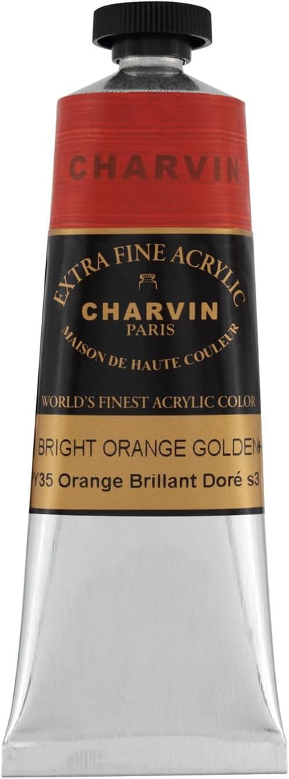 Charvin Extra Fine Professional Acrylic Paint - Bright Orange Gold, 60ml Tube, Triple-Milled, Lightfast Pigments, Open Stock Artist Acrylic Paints in Nature-Inspired Hues
