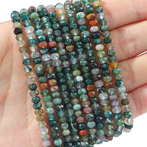 Natural Indian Agate Beads 4x2mm 120pcs Faceted Rondelle Loose Semi Gemstone Beads for Jewelry Making Design (120 Count)