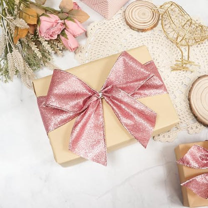 Glitter Wired Ribbon 2.5" x 10 Yards Rose Gold for Christmas Home Decor Bow Gift Wrapping DIY Crafts Wreath (30 Foot)