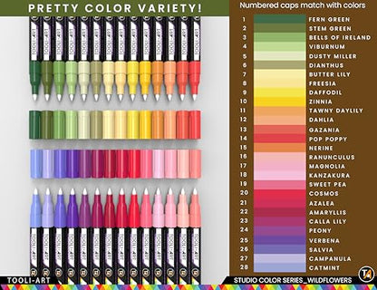 28 Wildflower Colors Acrylic Paint Pens Studio Color Series Markers Set 0.7mm Extra Fine Tip (28 Count)
