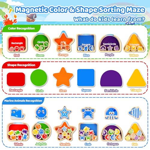 Toddlers Wooden Magnetic Color & Shape Sorting Maze & Magnetic Board