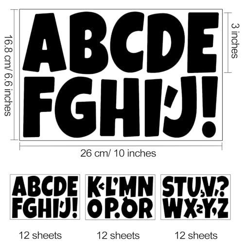 Letter Stickers 432 Pieces 36 Sheets Bulletin Board Letters 3 Inch Classroom Alphabet Poster Board Letter for Bulletin Board Display School Decor (432 Count)