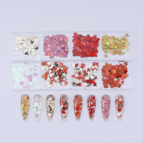 Thanksgiving Glitter Maple Leaf Nail Sequins Fall Nail Flakes Design Nail Charms Holographic Laser Mixed Color 3D Confetti Nail Glitter Sequins for Women (2 Ounce)