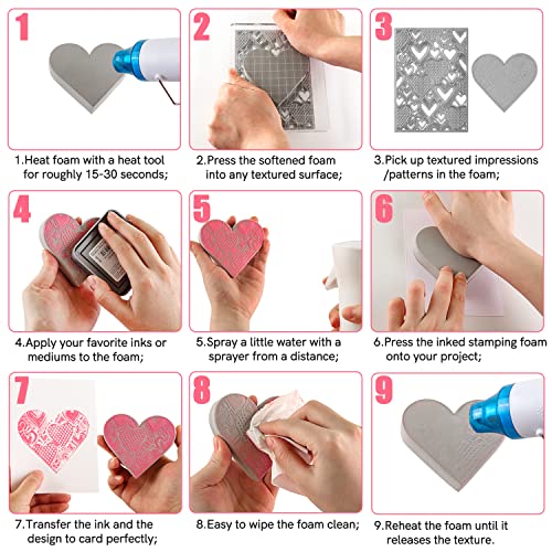15 Pcs Large Stamping Foam Grey Moldable Heart Foam Stamps Plastic Dry Foam Stamp Pad Cut and Dry Foam Stamping Foam Block for Sculpture