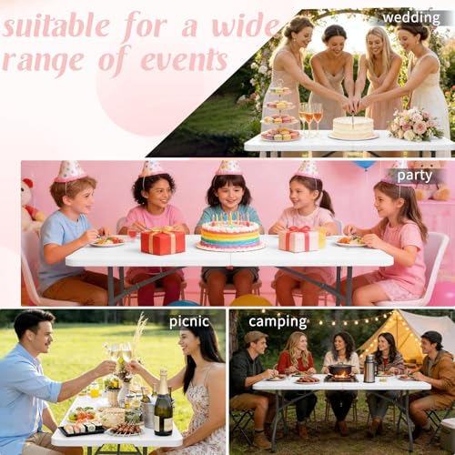 2 Pack 5 Feet Portable Folding Table White (2 Count)