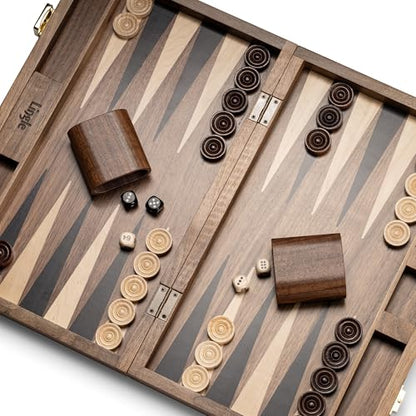 14.5” Premium Natural Walnut Folding Backgammon Sets for Adults and Kids