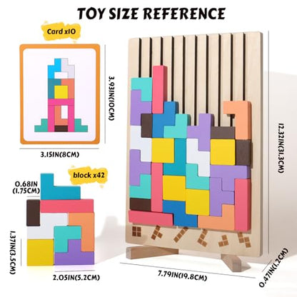 Wooden Russian Blocks Puzzle Brain Teasers Toy Tangram Jigsaw Puzzle Intelligence Colorful 3D STEM Montessori Educational Gift for Boys and Girls (54 Count)