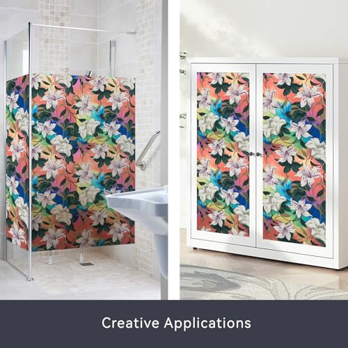 Stained Glass Window Film Floral Vintage Style 17.7in X 78.7in