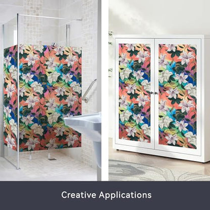 Stained Glass Window Film Floral Vintage Style 17.7in X 78.7in