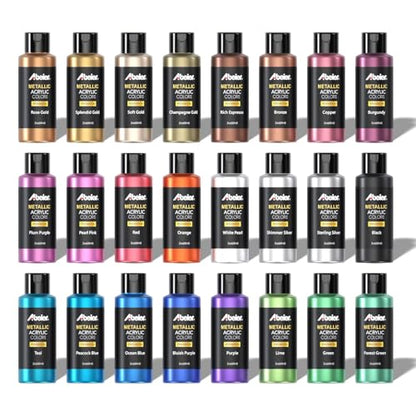 Metallic Acrylic Paint Set 24 Colors 2oz Rich Pigments Non (48.6 Fl Oz)
