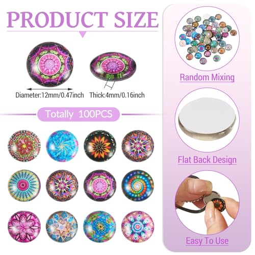 100Pcs Flower Printed Glass Cabochons for Jewelry Making