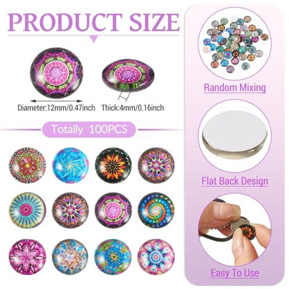 100Pcs Flower Printed Glass Cabochons for Jewelry Making
