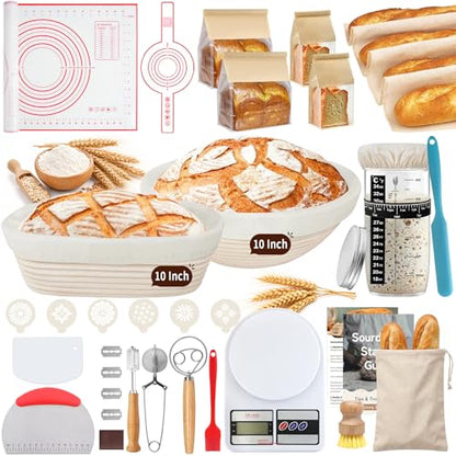 Sourdough Starter Kit with 10" Round and Oval Proofing Baskets (38 Count)