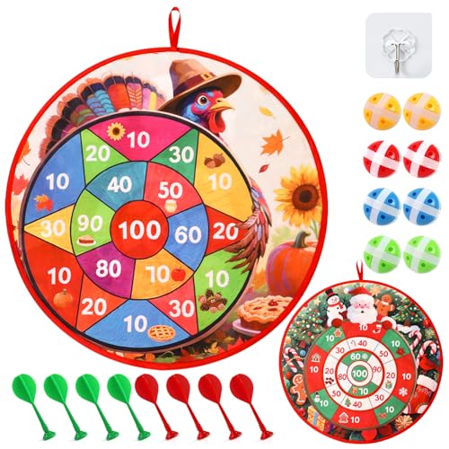Christmas Thanksgiving Games Santa Claus Double Sided Dart Board for Family