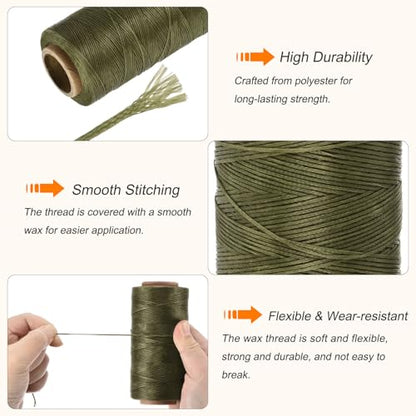 Waxed Thread 284 Yard 0.8mm 150D Flat Wax Thread Polyester Waxed String for Leather Sewing Hand Weaving Book Binding Home Decoration