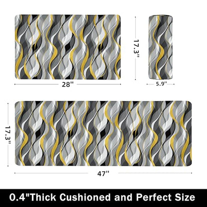 Kitchen Mats for Floor Modern Abstract kitchen rugs Grey and Yellow Stripe Anti Fatigue Kitchen Mats Waterproof Floor Mats Cushioned Non