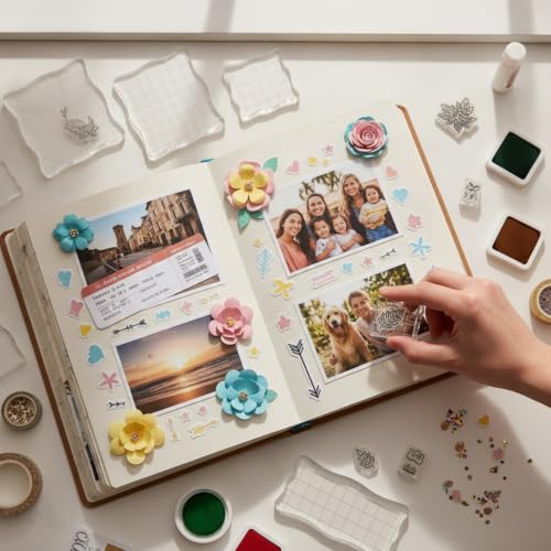 7 Pcs Acrylic Stamp Blocks Set Clear with Grid Lines (7 Count)