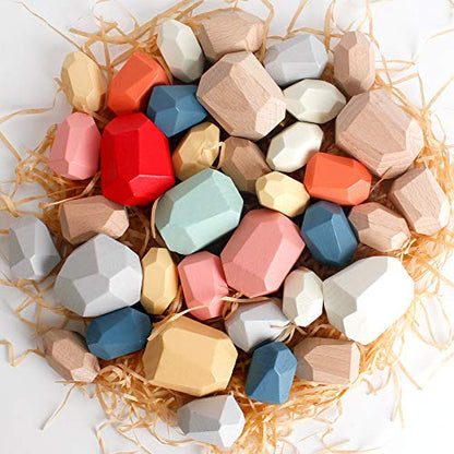 36 PCS Wooden Sorting Stacking Rocks Stones