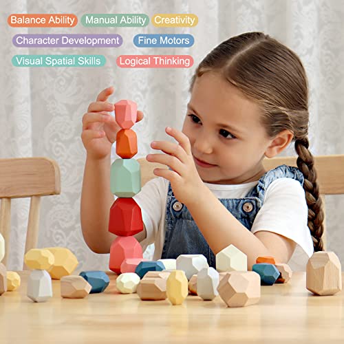36 PCS Wooden Sorting Stacking Rocks Stones
