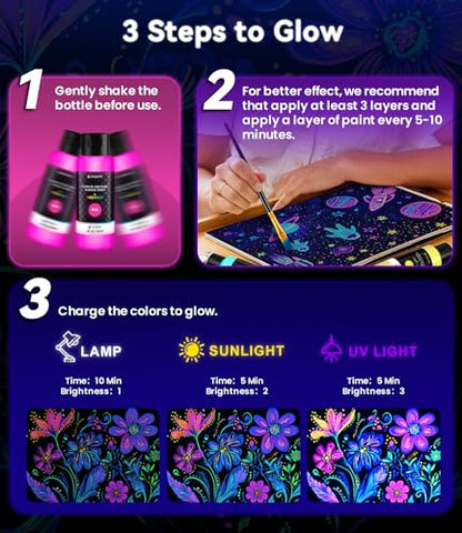 52 PCS Classic & Pastel & Glow in the Dark Acrylic Paint Set