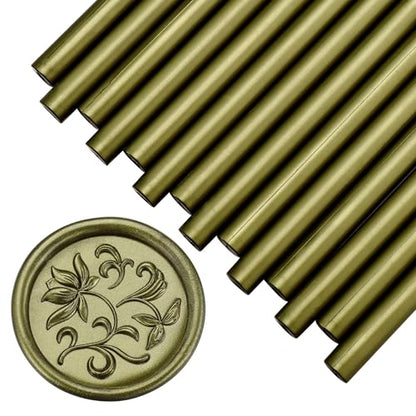15Pcs Metallic Green Gold Sealing Wax Sticks for Wax Seal Stamp (15 Count)