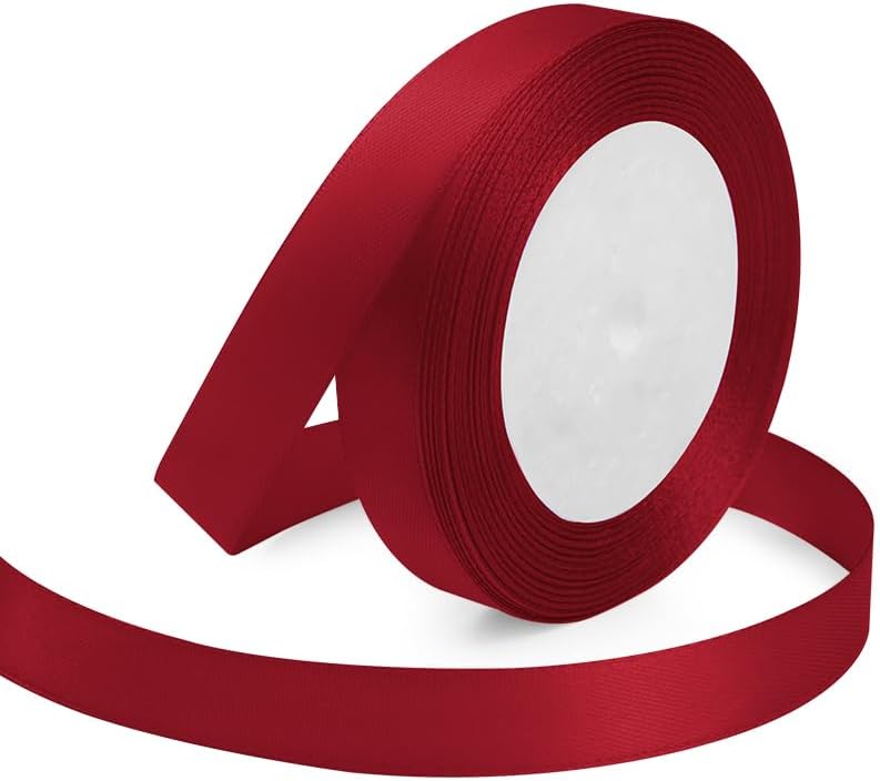 Wine Red Ribbon 5/8 Inches x 25 Yards, Wine Red Satin Fabric Silk Ribbon for Gift Wrapping, Bows Making, Floral Bouquets, Wreaths, DIY Handicrafts, Sewing Projects, Baby Shower and Wedding Party - Crafty Corner