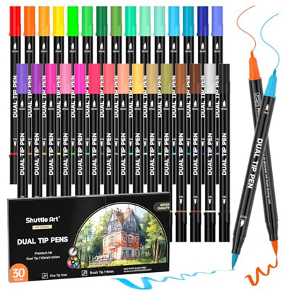 Dual Tip Brush Marker Pens 30 Colors Water (30 Count)