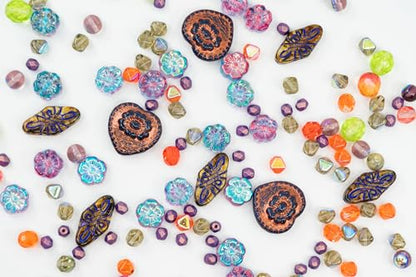 2.1oz (60 g) Mix of Unique Czech Bohemia Glass Pressed Beads, Crazy Purple Green Copper, Table Cut, Matte and Glossy, Faceted Fire Polish, Hand Made Set Kit BCV (2.1164 Ounce)