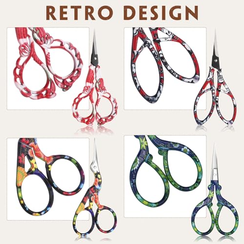 4 Pcs Sewing Embroidery Scissors with Artificial Leather Cover Sewing Stainless Vintage Embroidery Scissors for DIY Needlework Art Manual Handicraft (8 Count)