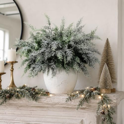 10 Pcs 2 Color Snowy Cypress Christmas Branches Artificial Cedar Stems (10 Count)