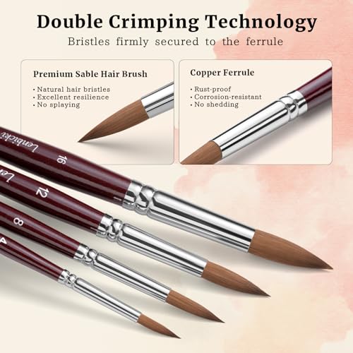 Sable Hair Watercolor Brushes Professional (9 Count)