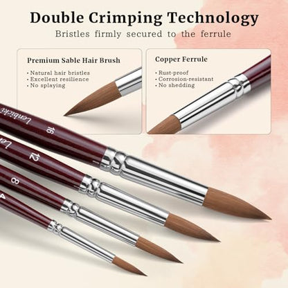Sable Hair Watercolor Brushes Professional (9 Count)
