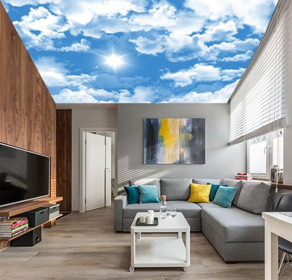Ceiling Mural Blue Sky White Clouds Wallpaper for Living Room 159"x107"