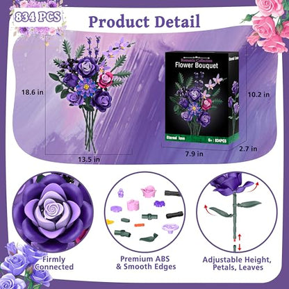 Purple Roses Flower Bouquet Building Sets