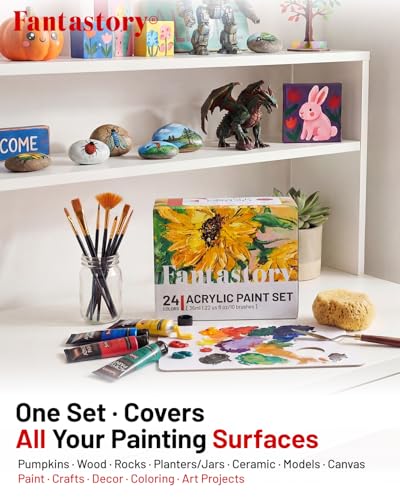 36ml 24 Colors Acrylic Paint Set with 10 Brushes (29.2153 Fl Oz)
