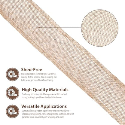 2 1 2 Inch Wide Natural Burlap Ribbon for Crafts (60 Foot)