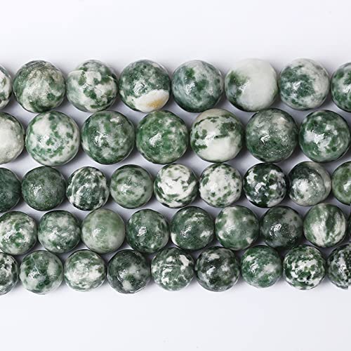 36pcs 10mm Natural Green Spot Stone Stone Beads for Jewelry Making Loose Spacer Round Beads DIY Bracelets Necklaces 15"