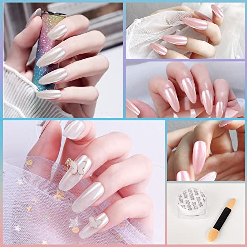 2 Jars Chrome Nail Art Pearl Powder White and Red Iridescent