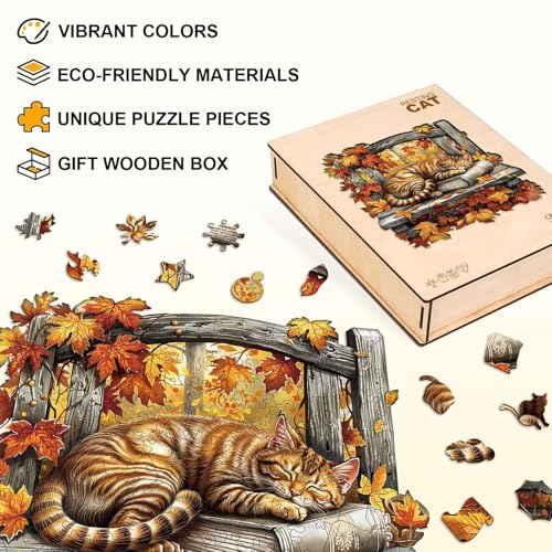Resting Cat Puzzles Adults Gifts Wooden 100 Pieces 8.5 * 8.5in