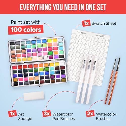 Watercolor Paint Set 100 Vibrant Colors for Adult Beginner Professional