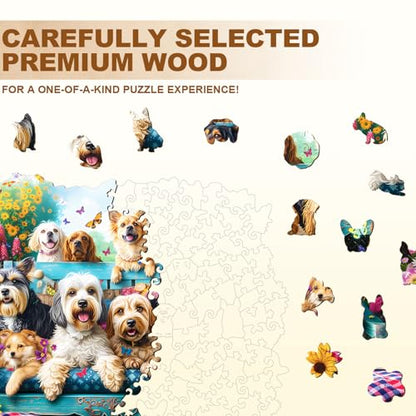 Dogs Puzzles Colorful Flowers Spring Garden Scene Sunflowers Puzzle Adults Gifts for Women Men Wooden 190 Pieces 11.4 * 10.4in