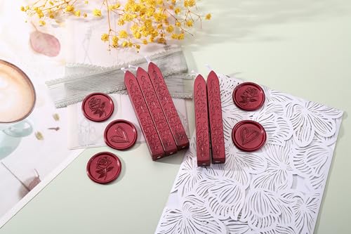 5Pcs Burgundy Sealing Wax Sticks with Wicks for Wax Seal Stamp (5 Count)