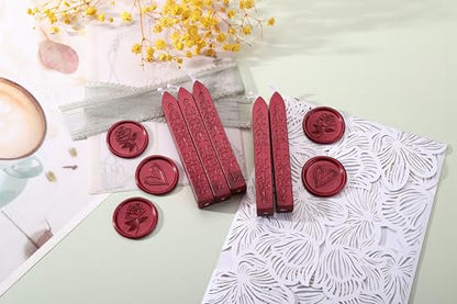 5Pcs Burgundy Sealing Wax Sticks with Wicks for Wax Seal Stamp (5 Count)
