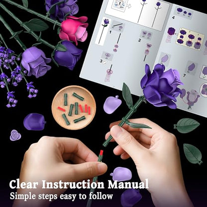 Purple Roses Flower Bouquet Building Sets