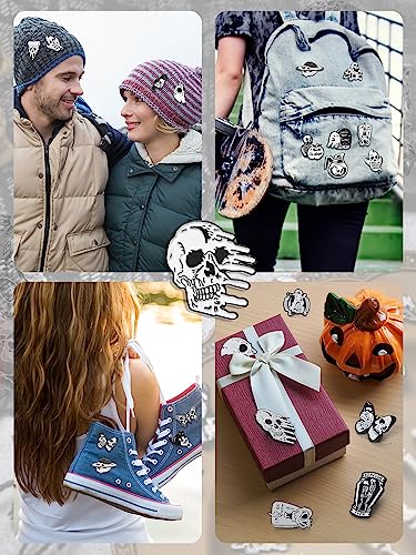30 Pieces Goth Enamel Pins Set Horror Enamel Pins for Backpacks Cool Skeleton Ghost Butterfly Cat Silver Lapel Pin Steampunk Brooches Pin for Hats Clothes Women Men